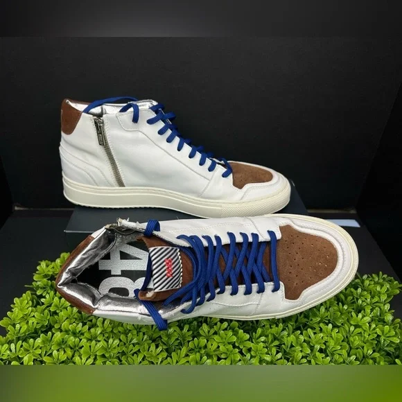 P448 Men White and Brown Suede High-Top Sneakers. Italian leather size 43 - Picture 2 of 13